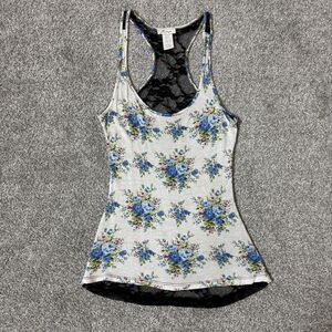 Misope Tank Top Womens Small White Blue Floral Lace Made USA Vintage Y2K